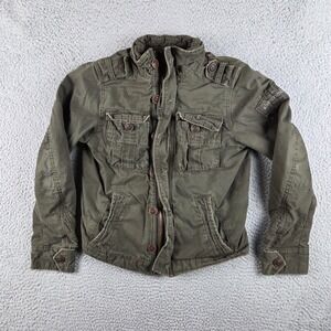 Abercrombie Fitch Jacket Youth Medium Green Elk Lake Military Denim Flannel Line